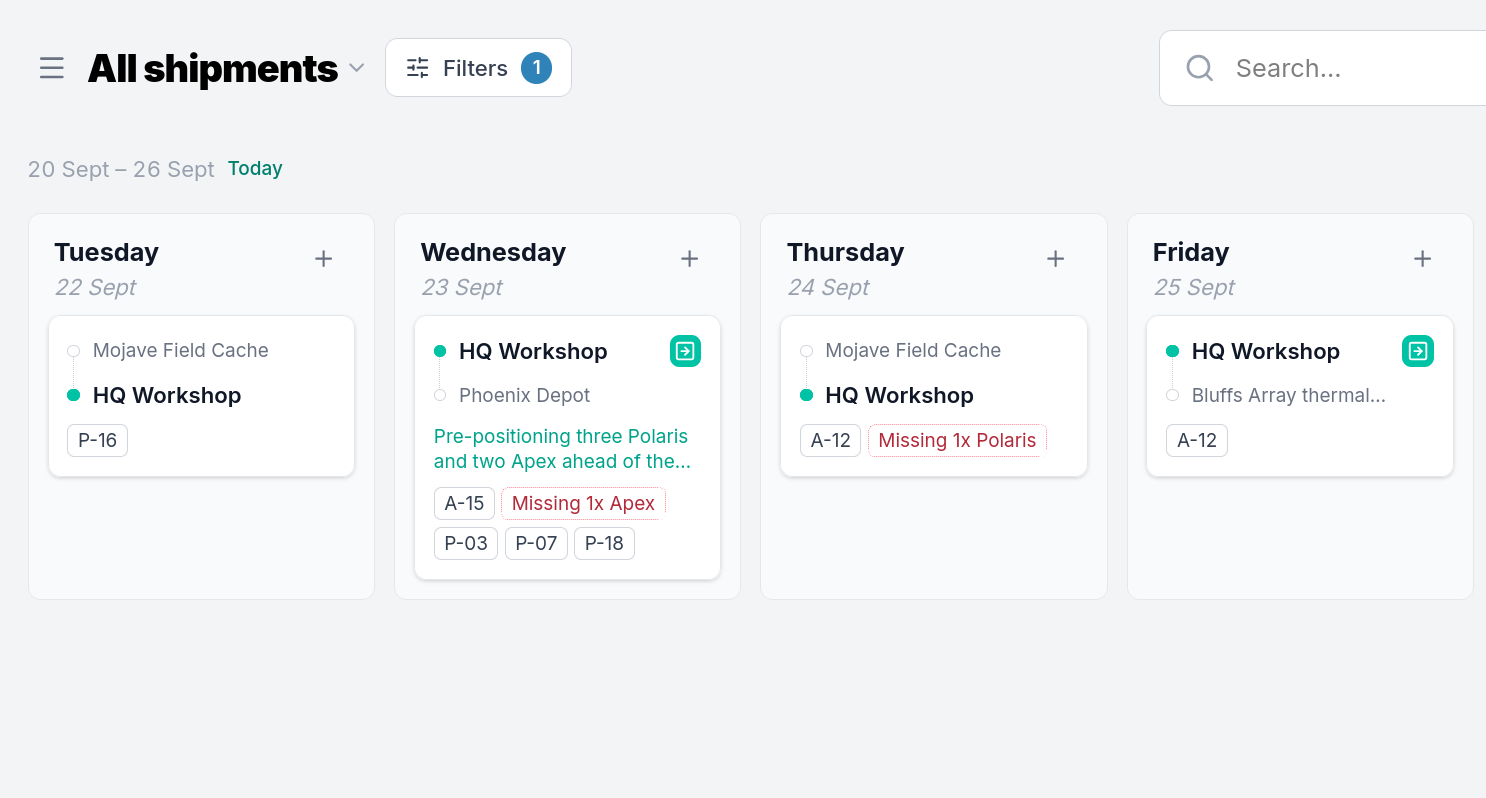 Tracking view of robots in transit to customer sites